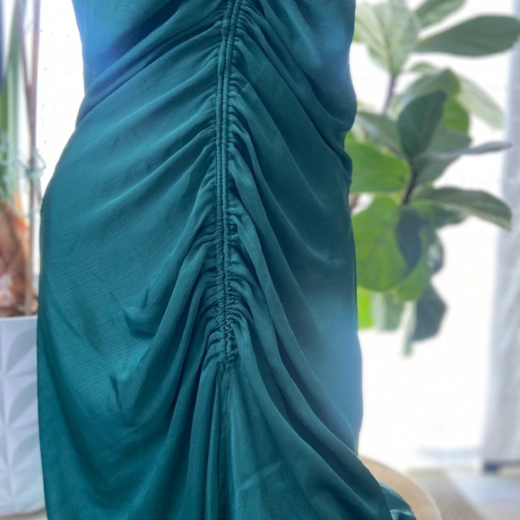 Green satin ruched slip dress Free People XL - Picture 4 of 6